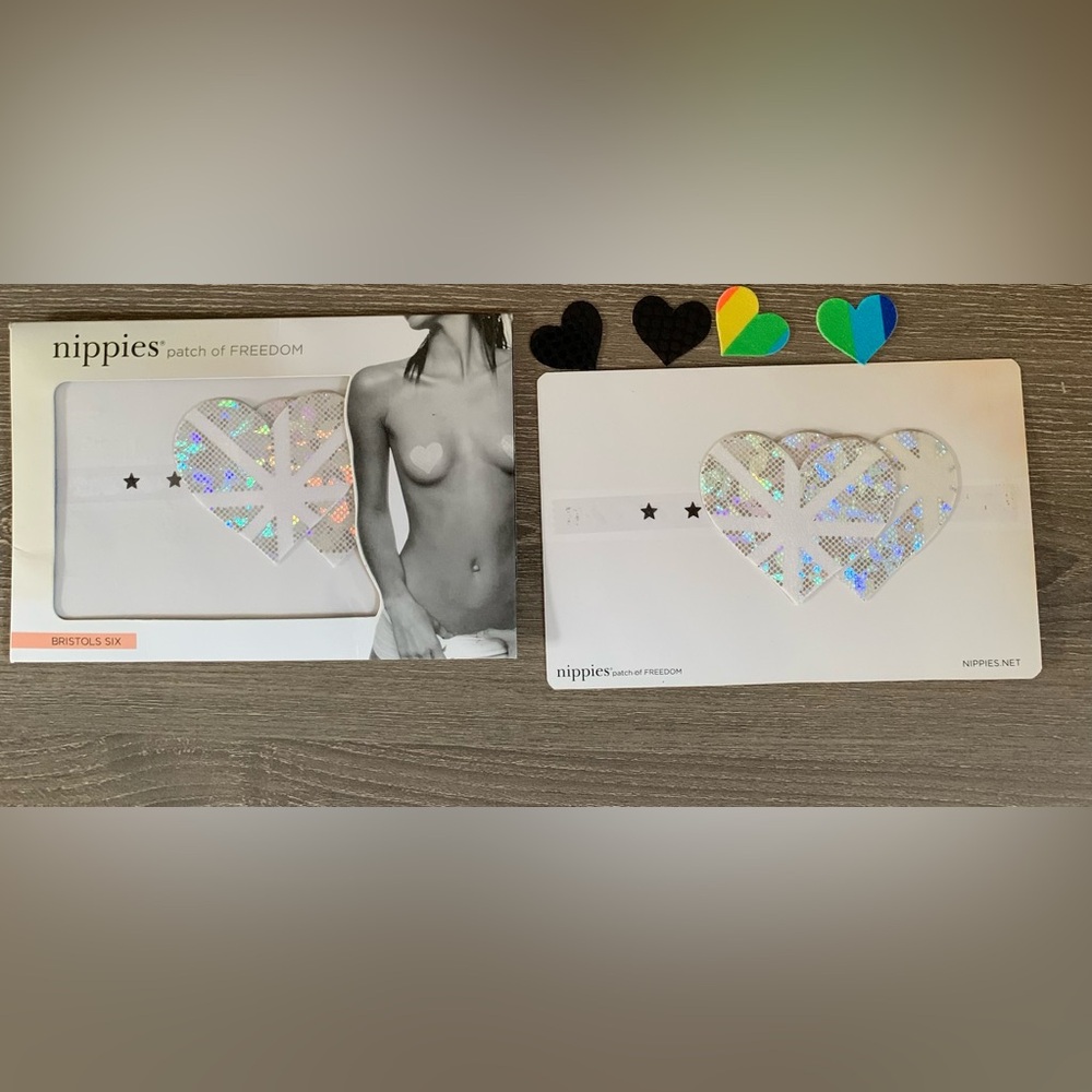 Nippies One Love Heart Pasties Fabric Nipple Covers Iridescent Silver Rainbow
